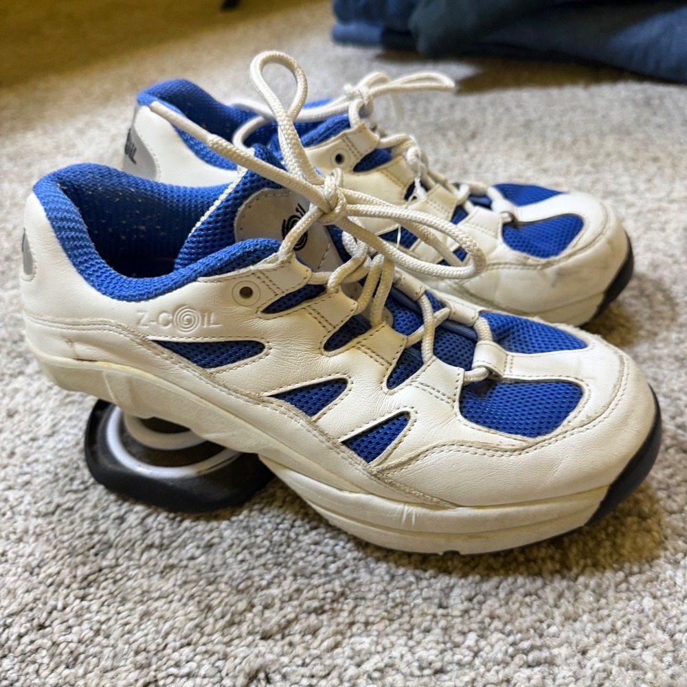 Z-Coil Freedom Classic Orthopedic Spring Heel Shoes White‎ Blue Mesh Sneakers